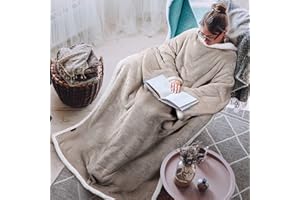 Tirrinia Sherpa Wearable Blanket With Sleeves, Full Body Throw Reading Wrap TV Blankets