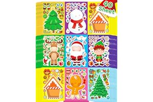 Benresive 40 Sheets Christmas Stickers for Kids Classroom, Christmas Party Favors, Christmas Crafts Make Your Own Christmas Stickers Sheet, Christmas Face Stickers Holiday Games Stickers Bulk