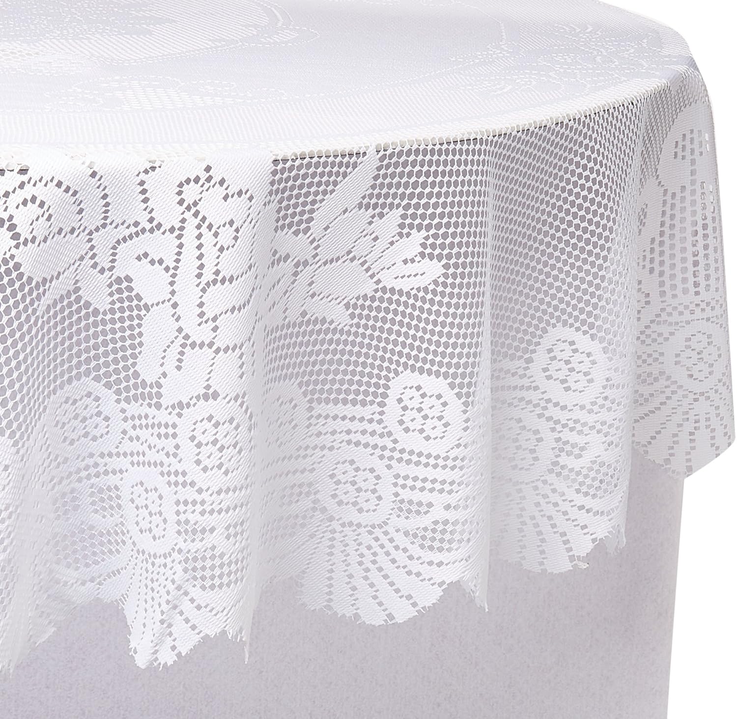 Ritz 100% Polyester Linen Tablecloth, Easy Care Floral Lace, Round, 70-inch round, White