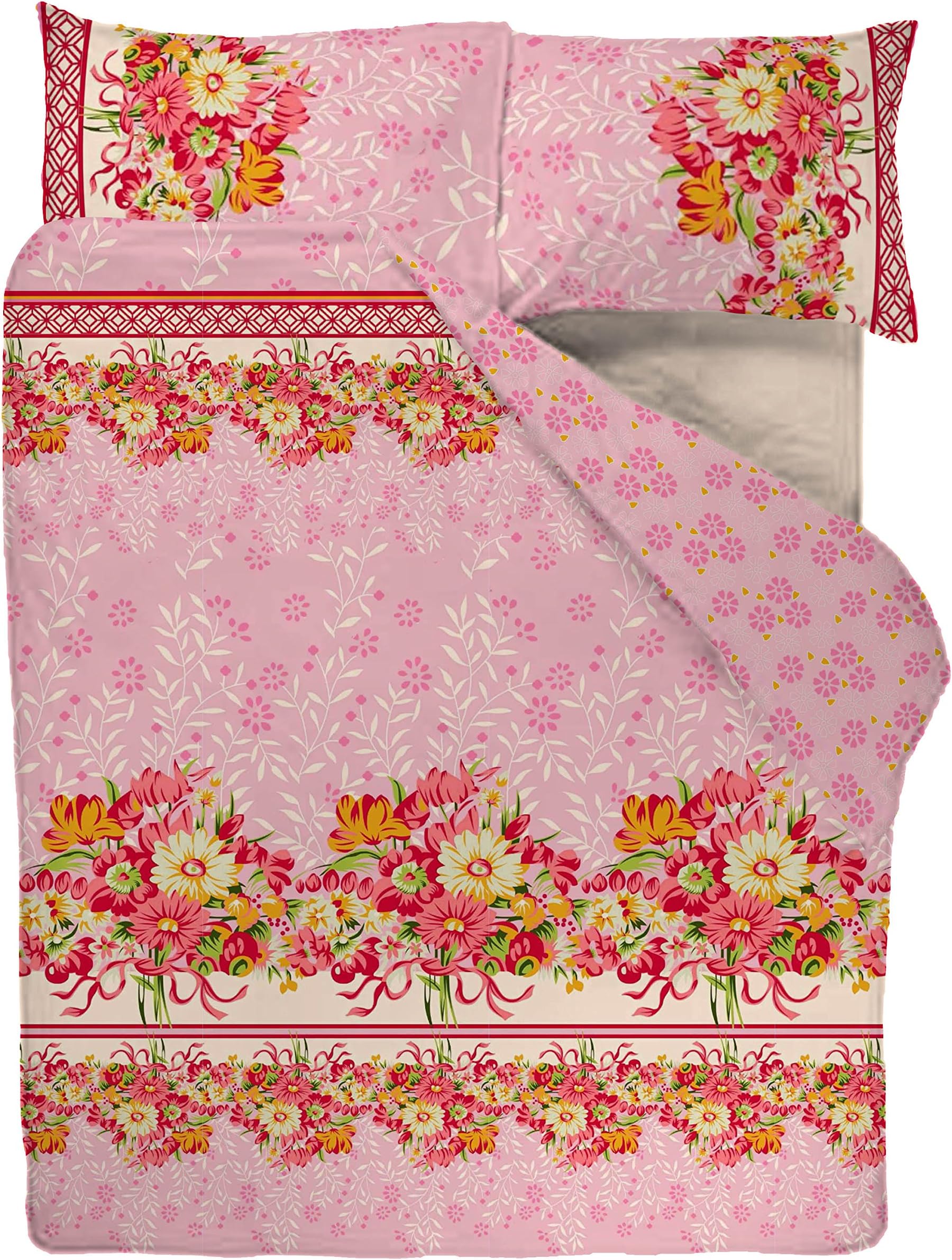 SASA CRAZE Bedding Poly Cotton Duvet Cover Set with 2 Pillowcases, King- Pink Blossom