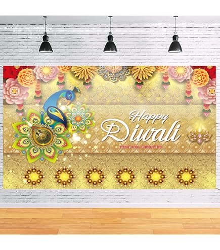 KYMY Happy Diwali Türbanner – 180x90 Cm, Festival Der Lichter Dekoration Mit Rangoli-Motiven
