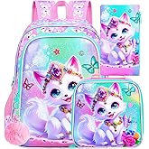 ZLYERT 16" Fox Backpack for Girls, 3Pcs Kids Bookbag for Elementary Preschool Kindergarten, School Backpacks with Lunch Box(Pink)