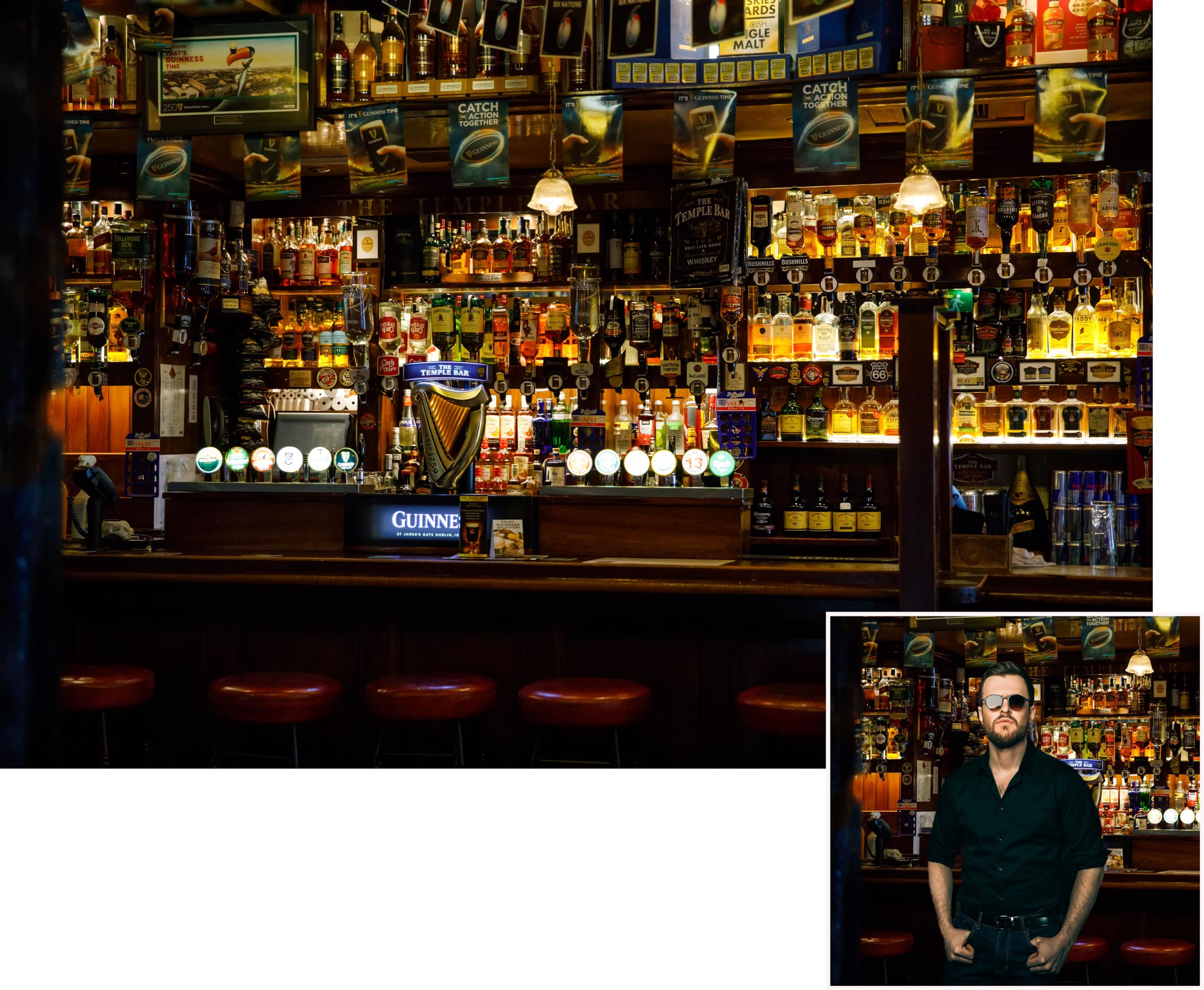 CORFOTO 10x8ft Fabric Irish Capital The Temple Bar Interior Backdrop Dublins Cultural Quarter Luxury Bar Photography Background Beer Alcohol Bottles Wine Rack Pub Backdrop for Men Photo Studio