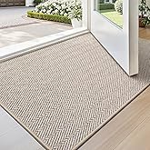 LUMI Ultra Thin Indoor Door Mat for Entrance 17"x30", Non Slip Entryway Mat, Low Profile Doormat, Unique Herringbone Design Carpet for Inside, Patio, Porch, Beige