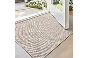 LUMI Ultra Thin Indoor Door Mat for Entrance 24"x36", Non Slip Entryway Mat, Low Profile Doormat, Unique Herringbone Design Carpet for Inside, Patio, Porch, Beige