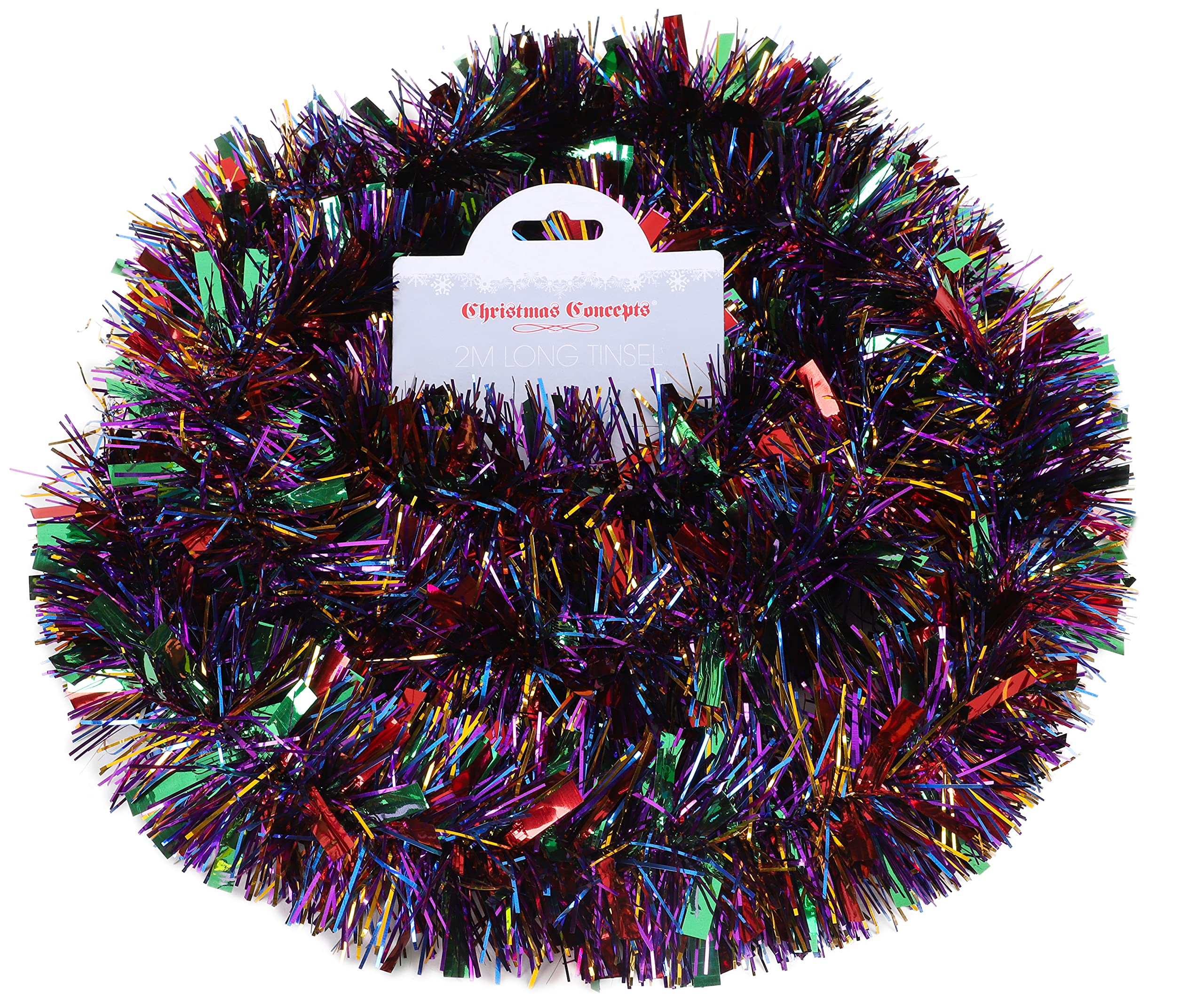 Christmas Concepts® 2m (6.6ft) Chunky/Fine Christmas Tinsel - Christmas Decoration Tinsel (Rainbow) — image 1