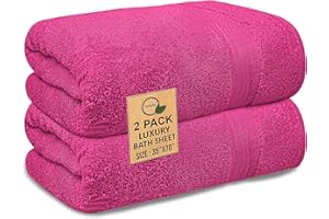 Softolle 100% Cotton Luxury Bath Sheets - 600 GSM Cotton Towels for Bathroom - Set of 2 Super Soft, Highly Absorbent Bath Sheet - Oeko-Tex Certified - 35" x 70" Inches (Dark Pink)