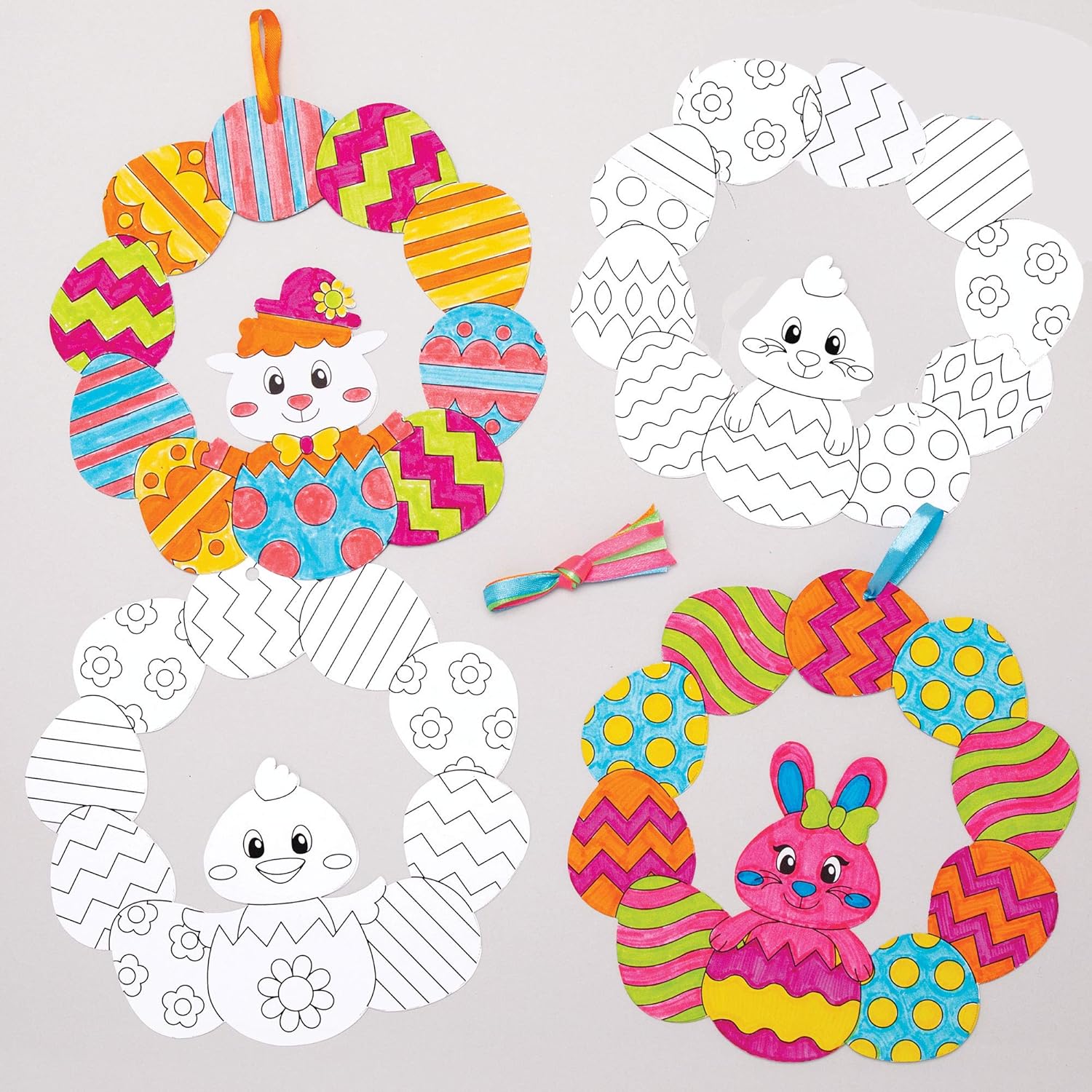 Baker Ross AT528 Easter Colour In Wreaths - Pack of 8, Creative Art And Craft Supplies For Kids To Make And Decorate