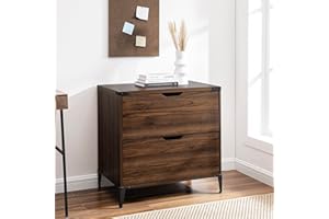 Walker Edison Harrison Modern Farmhouse Angle Iron Filing Cabinet with Two Drawers, 30 Inch, Dark Walnut
