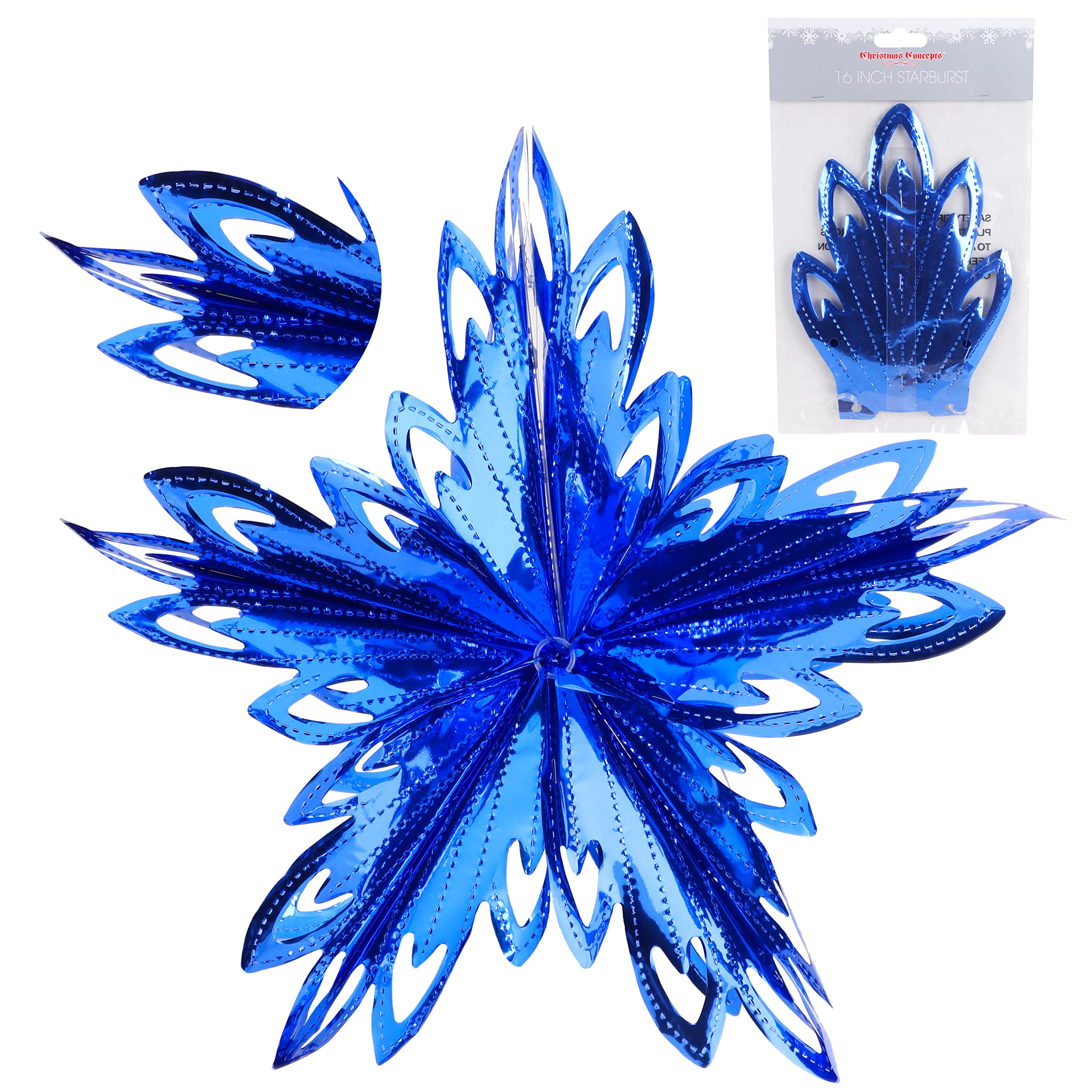 Christmas Concepts® 16” (1.3ft) Large Foil 3D Star Hanging Decoration – Christmas Trimming (Royal Blue)
