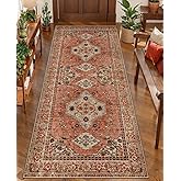 Boho Runner Rug, 2x6 Washable Runner Rugs for Hallways, Non Slip Vintage, Soft Low Pile Long Rug,Distressed Terracotta Oriental Carpet Runners for Kitchen Bedroom Entryway Living Room