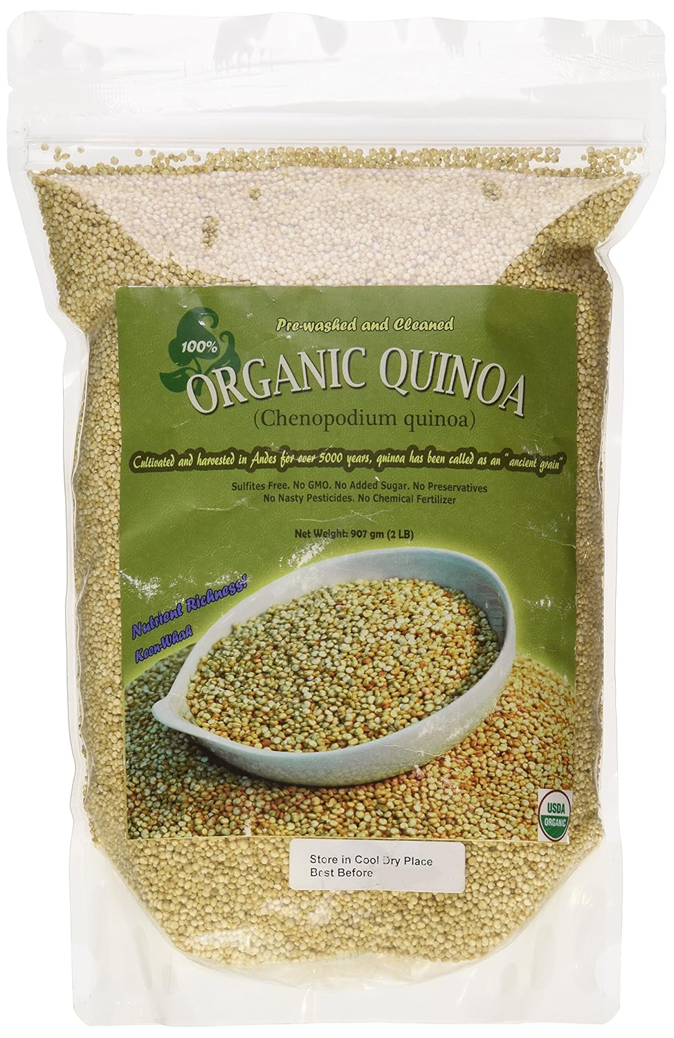 Indus Organics White Quinoa Seeds, 2 Lb Bag, 99% Purity, Pre-Washed, Premium Quality, Non-gmo,...