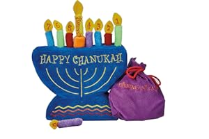 Rite Lite Plush Chanukah Menorah Toy - with Drawstring Pouch for Candle Storage, Great Toy for Hannukah, Add 1 Candle Each Night