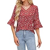 Blooming Jelly Womens Dressy Casual Blouses Business 3/4 Length Sleeve Tops Mesh V Neck Work Shirts Summer Outfits 2025