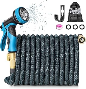 HAUEA Expandable Garden Hose 100FT Flexible Water Hose,Leakproof Expanding Hose with Water Tape and 9 Function Spray Nozzle for Watering and Washing