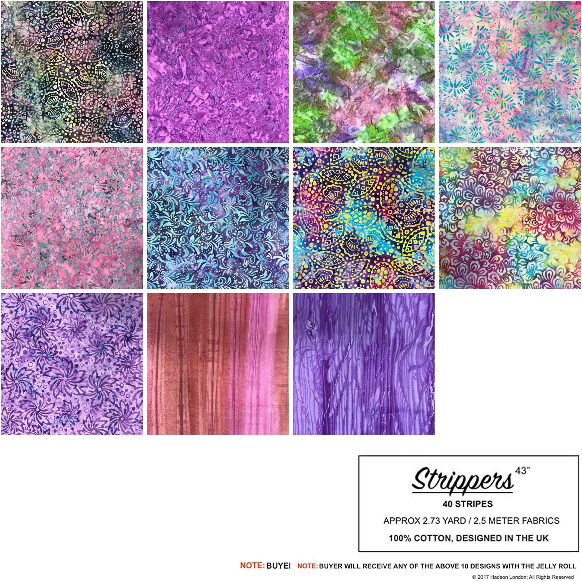 Hadson Craft Jelly Rolls Quilting Fabric Freedom Bali Batik Design 100% Printed Cotton Pack of 40 Strips 2.5 inch Width x 42 inch Length Approximately 2.5 Metres, One Size