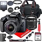 Canon EOS 4000D DSLR Camera w/Canon EF-S 18-55mm F/3.5-5.6 III Zoom Lens + Case + 32GB SD Card (15pc Bundle)