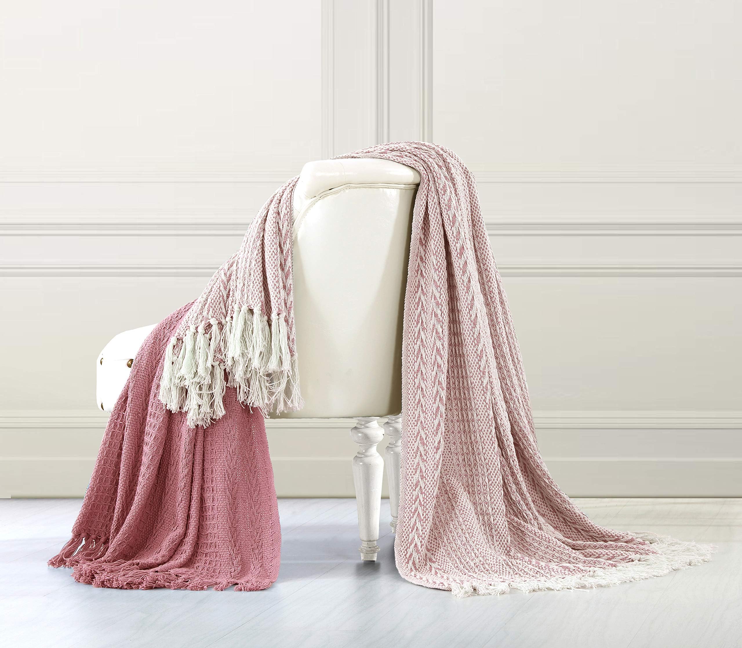 Amrapur Overseas | Batik 100% Cotton Throw Blanket - 2 Pack (Ash Rose)