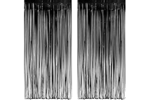 Black Fringe Backdrop - GREATRIL Black Streamers Outdoor Holiday Yard Decorations 3.2ft x 8.2ft 2 Packs