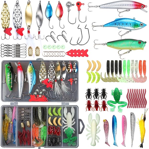 136 Pcs Fishing Lures Kit With Tackle Box - Bass Lures, Spoons, Spinners, Hooks, Sinkers - Fishing Gift Set - View #5