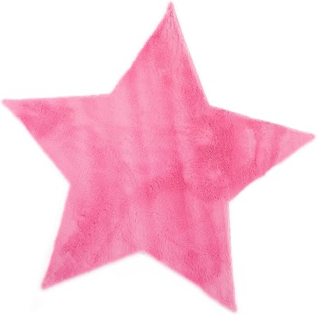 Tapis Enfant Pilepoil Etoile Rose Fushia 140 X 140 Cm Fausse Fourrure Fabrication Française