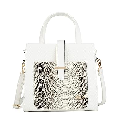 E2O Animal Print White Satchel With Long Belt