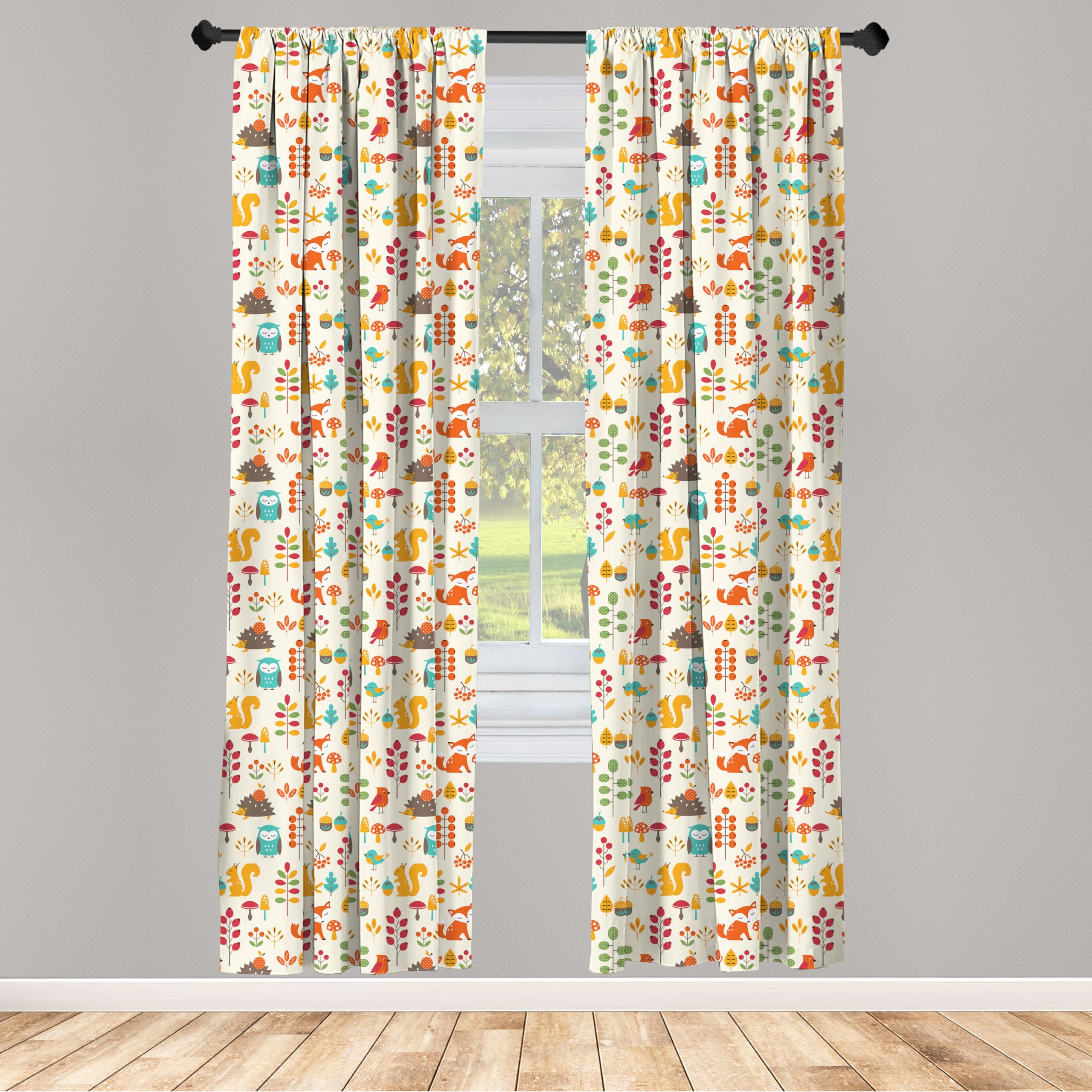 Ambesonne Cartoon Window Curtains Pack of 2, Autumn