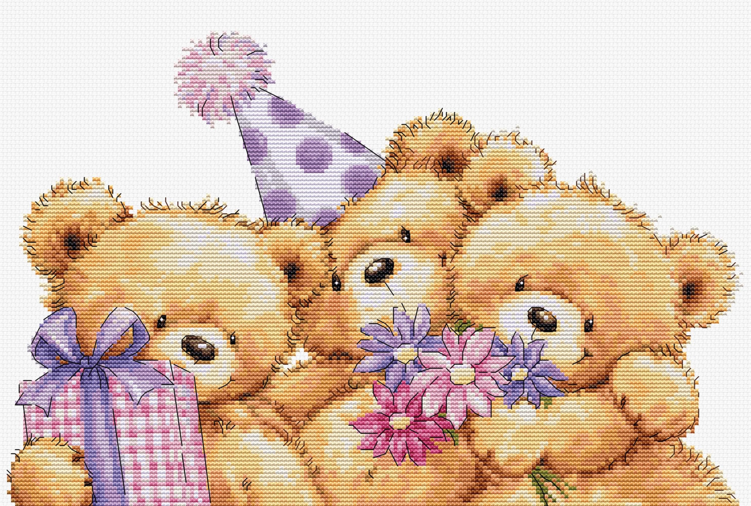 Luca-S Cross Stitch Kit Three Party Bears, B1411, Counted Cross Stitch Kit for Adults, Needlecraft and Embroidery Kit — image 1