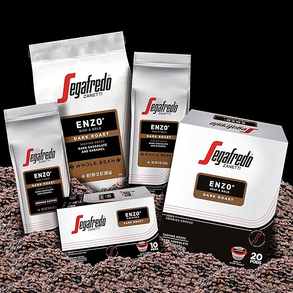 SEGAFREDO ZANETTI GROUND COFFEE – MADE WITH ARABICA COFFEE – DARK ROAST, SMOKY WITH HINTS OF ROASTED NUTS & DARK CHOCOLATE – SOUTH AMERICAN BLEND – RICH, FULL-BODIED – ENZO, 10OZ BAG