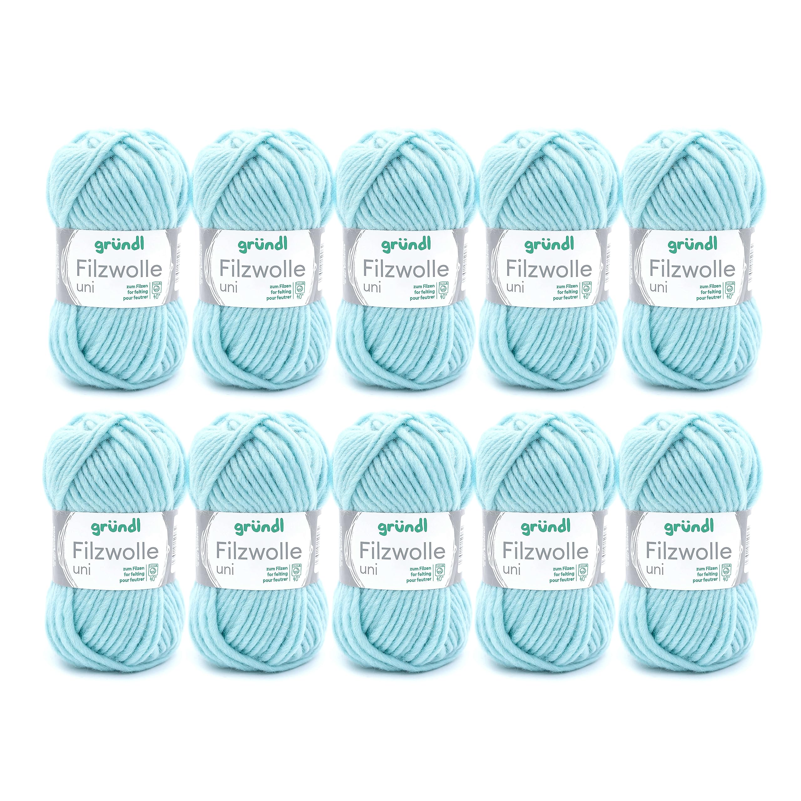 Gründl Wool Felting Wool Plain - Thick Wool for Felting in the Washing Machine - Knitting Yarn for Felting - Soft and Skin Friendly - 100% Virgin Wool - 10 Balls 50 g / 50 m - Needle Size 8-9 - Mint