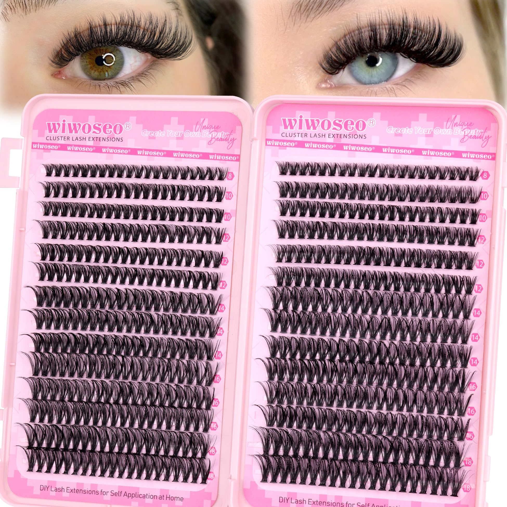 wiwoseo Cluster Lashes 560pcs Eyelashes Cluster Natural Lashes Individual Eyelashes Individual Lashes 40p+50p D Curl Lash Clusters Natural Look Eyelash Clusters for Beginners (8-18MM)