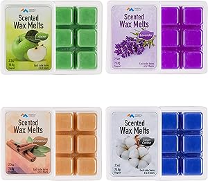 Mindful Design 4 Pack Scented Wax Melts/Cubes/Tarts - Apple, Cinnamon, Clean Cotton, & Lavender