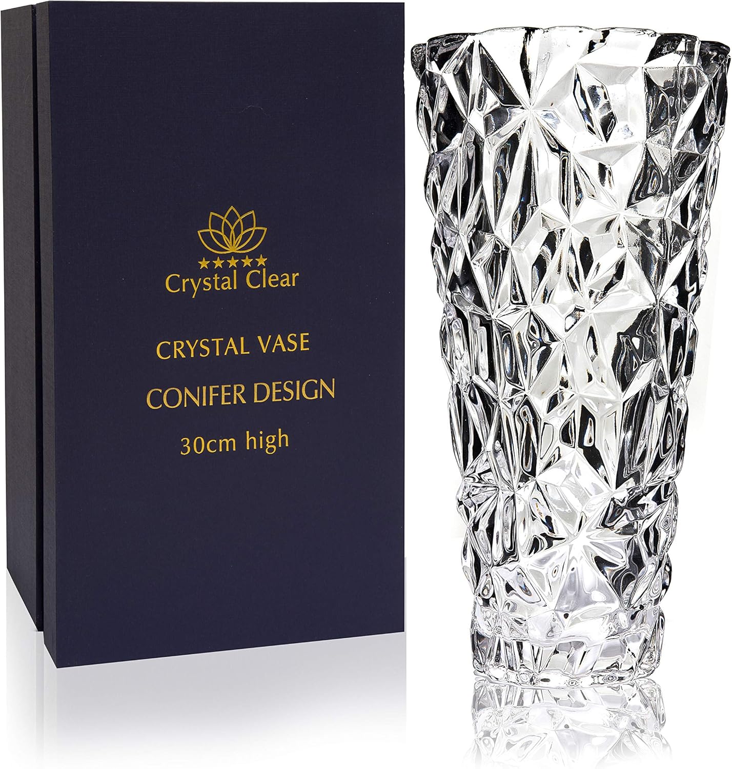 Crystal Vase,, 30cm high, For Flowers & Decor, Conifer Design, Eternal Love for Home Nice Shiny, Adorable