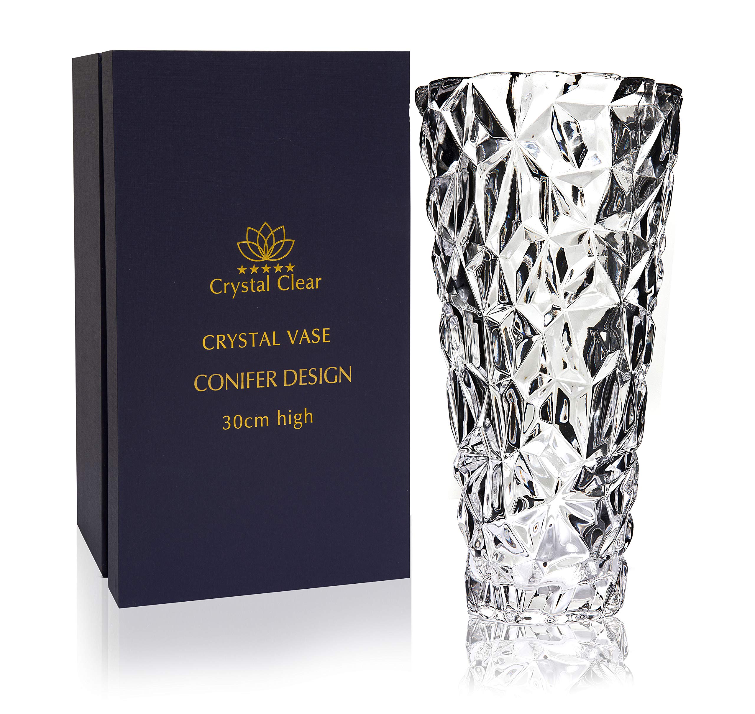 Crystal Vase,, 30cm high, For Flowers & Decor, Conifer Design, Eternal Love for Home Nice, Shiny, Adorable, Suitable For all Occasions, Perfect as a Gift,
