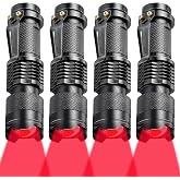 Honoson 4 Pieces Red Light Flashlights LED Single Mode for Night Astronomy | Adjustable Focus Lens Filter, Beach Turtle , Aviation Observation, Night Preserves Vision, Scalable Zoom