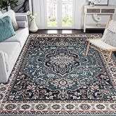 Easy-Going Area Rug 5x7 Medallion Distressed Washable Rugs for Living Room Non-Slip Bedroom Rug Low Pile Lightweight Vintage Retro Throw Rug for Dining Room Kitchen Home Office Carpet, Teal Brick