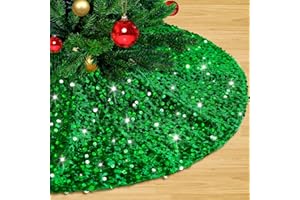 LJIE-HOUSE Green Christmas Tree Skirt 36 Inch Glitter Xmas Tree Cover Soft Velvet Fabric for 6 Tree New Year Party Christmas Tree Mat