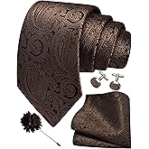 GUSLESON 3.15"(8cm) Mens Tie and Lapel Pin Paisley Necktie Hankerchief Cufflinks Set for Men