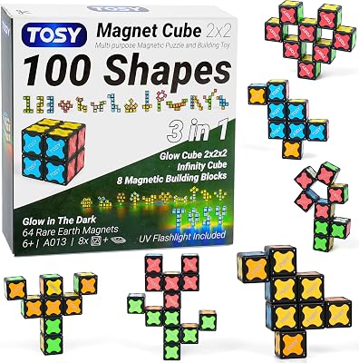 Magnet Cube 2x2-8 Blocs, Jouet 2-en-1: Cube Puzzle 2x2x2 et Cube Infini Personnalisable, Phosphorescent, Lampe UV Incluse, Fidget/sensoriel, Jouet STEM/Steam, idée Cadeau Enfants/Ados/Adultes