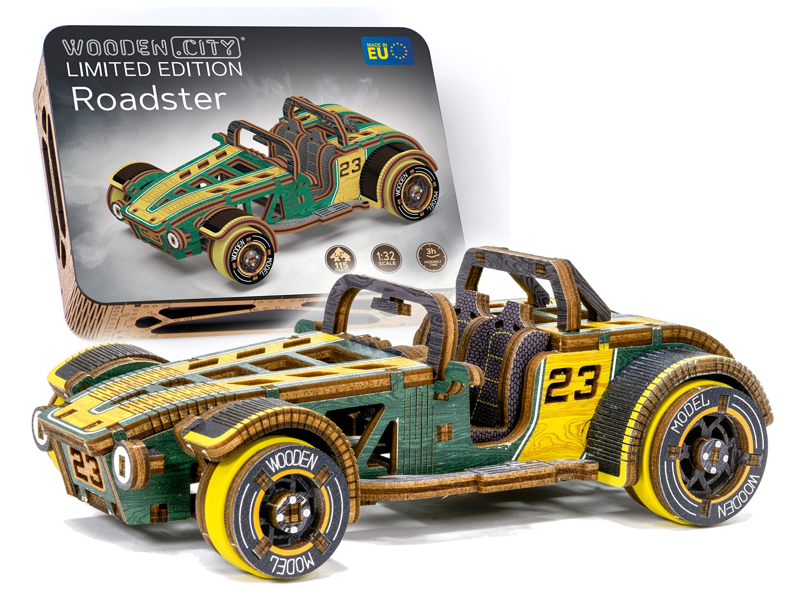 WOODEN.CITY Roadster Limited Edition 3D Puzzles - Wooden Puzzles for Adults, Model Kits for Adults, 1:32 Scale, Difficulty Level 3/5, 2 Hours Assembly, Painted Body, Made in EU