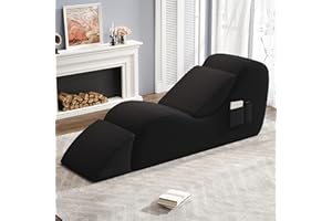 YVDNHP Yoga Chairs for Adults, Ergonomic Chaise Lounge Chair Indoor with Side Pocket, Lumbar Pillow, Ottoman, Yoga Chair Perfect for Stretching, Relaxation, Exercise, Used in Bedroom, Living Room (Black)
