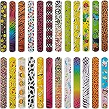 AIEX 25 Pcs Slap Bracelets with Colorful Hearts Face Animal Print Prizes Slap Bands for Boys and Girls Birthday Party Hallowe