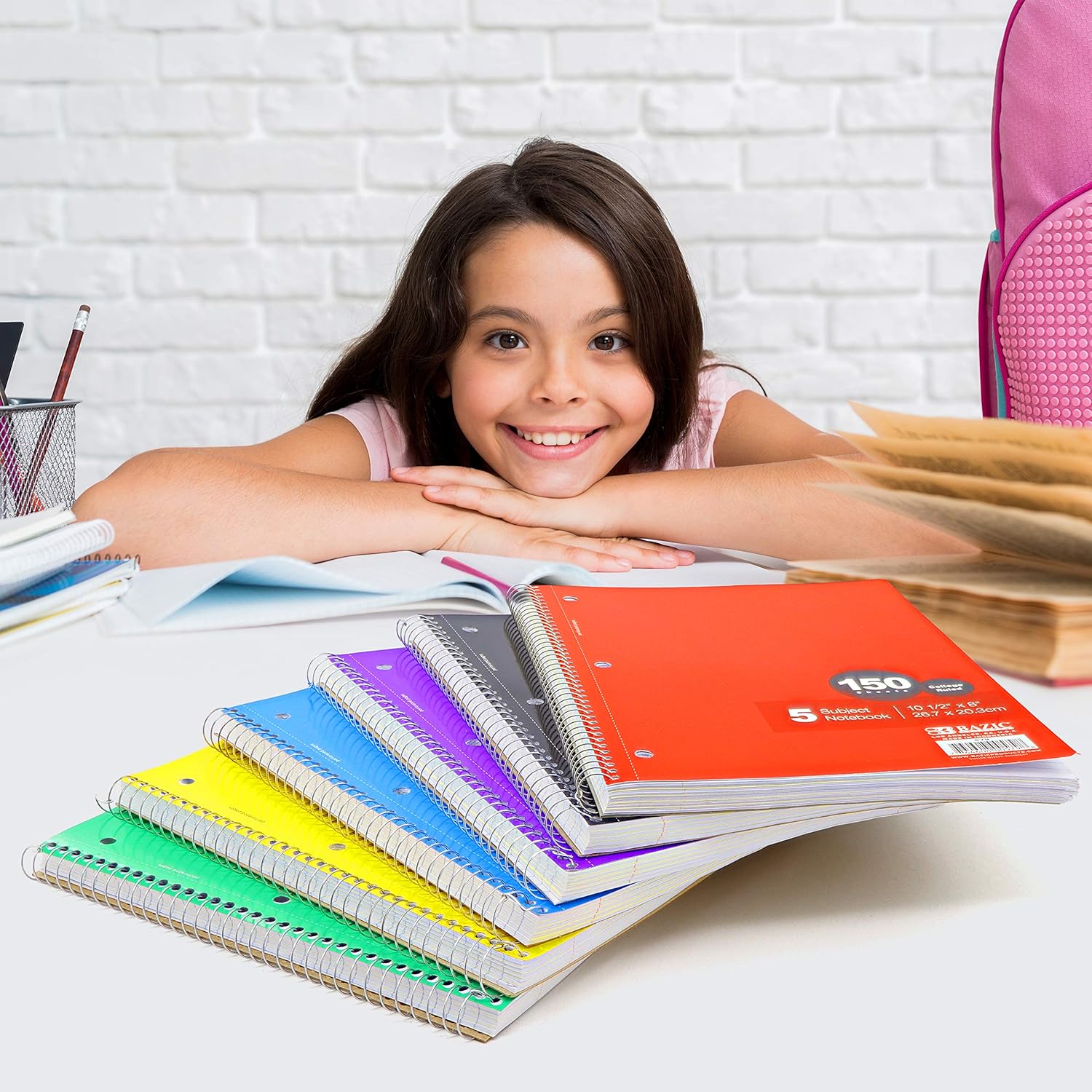 Emraw 5 Subject Spiral Notebooks Wide Ruled 150 Sheets Ideal for Class Assignments, Homework, Planning and General Notes (Pack of 6) : Office Products