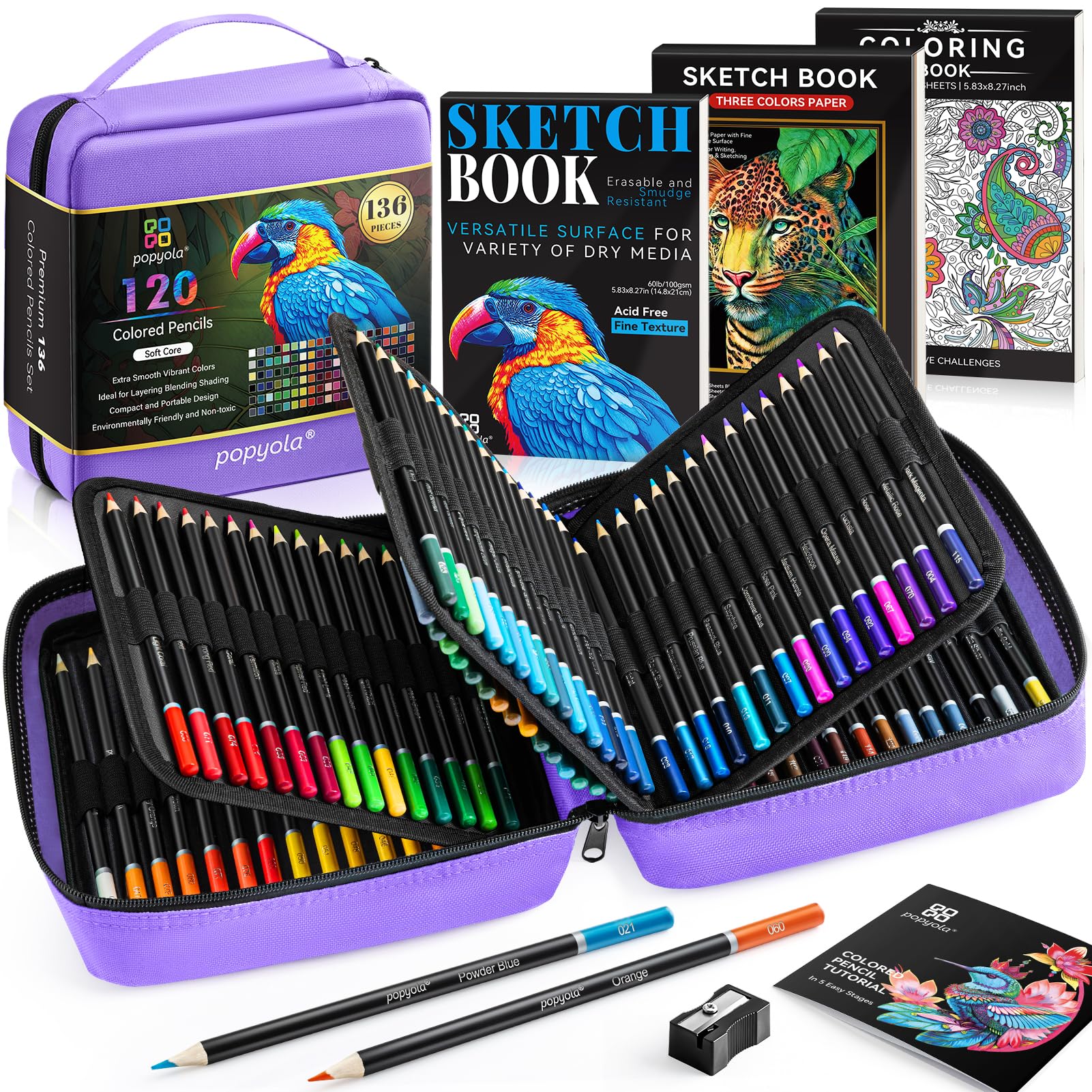 Photo 1 of 136 PCS Colored Pencils Set for Adult Coloring Books, 120 Colored Pencils with Sketchbook, Coloring Book, Sharpener, Soft Core Oil-Based Coloring Pencils for Artists Drawing Sketching Blending Shading