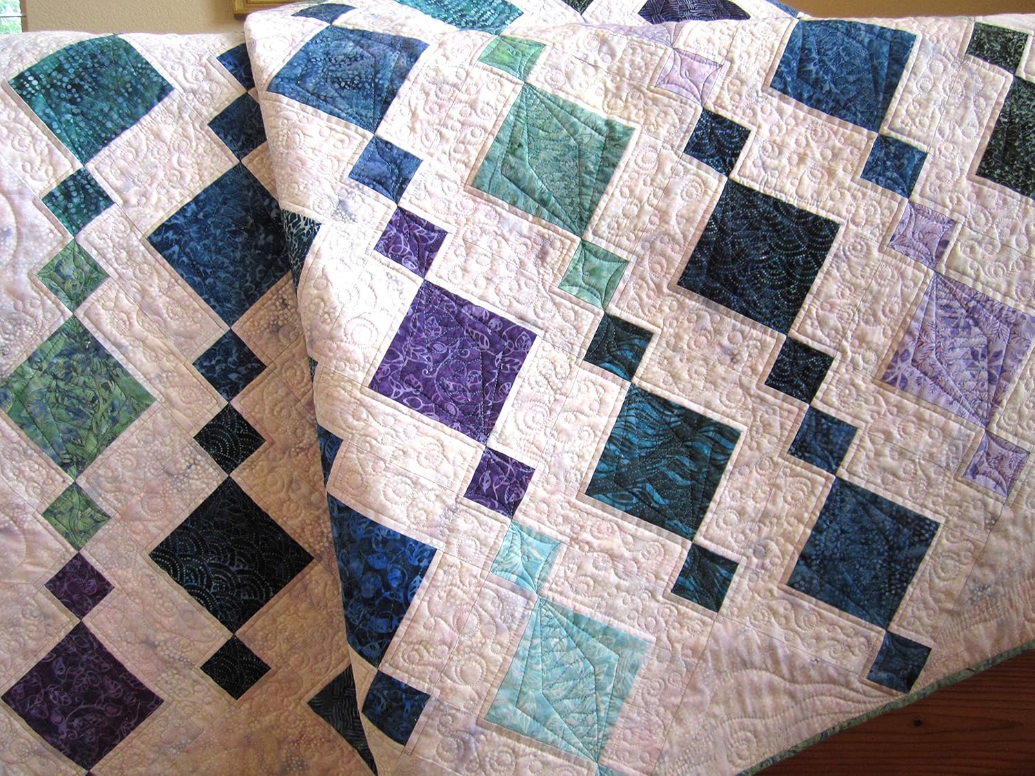 Amazon Com Handmade Quilt Batik Blue Purple Green Handmade