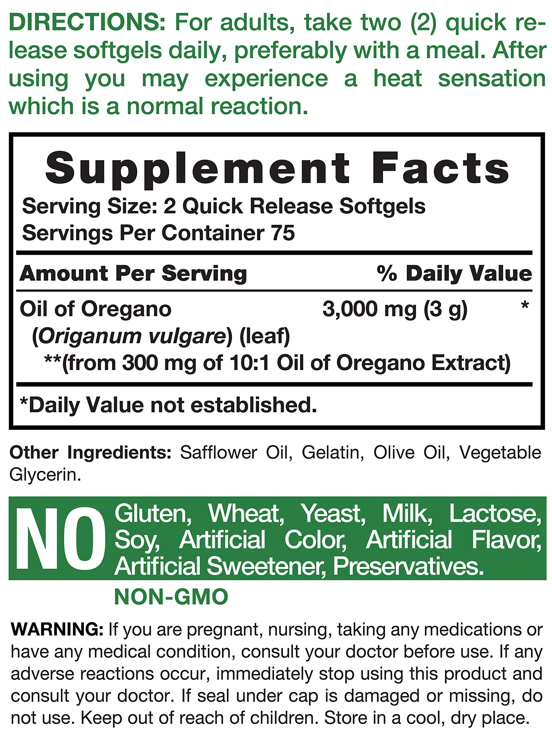 Oregano Oil 3000 mg 150 Softgel Capsules Contains Carvacrol NonGMO