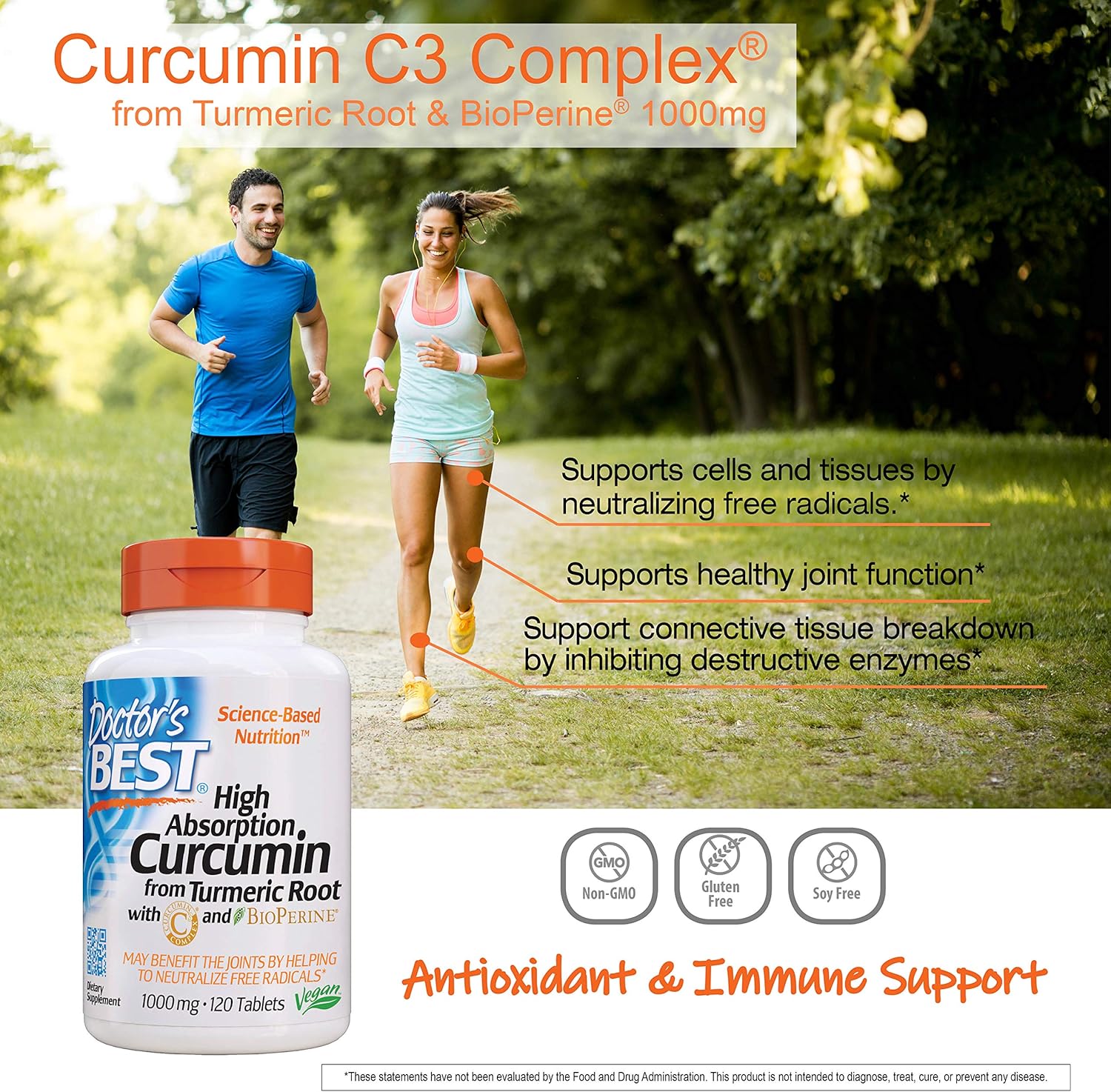 Doctor's Best Curcumin From Turmeric Root with C3 Complex & BioPerine, Non-GMO, Gluten Free, Soy Free, Joint Support, 1000 mg, 120 Tablets: Health & Personal Care