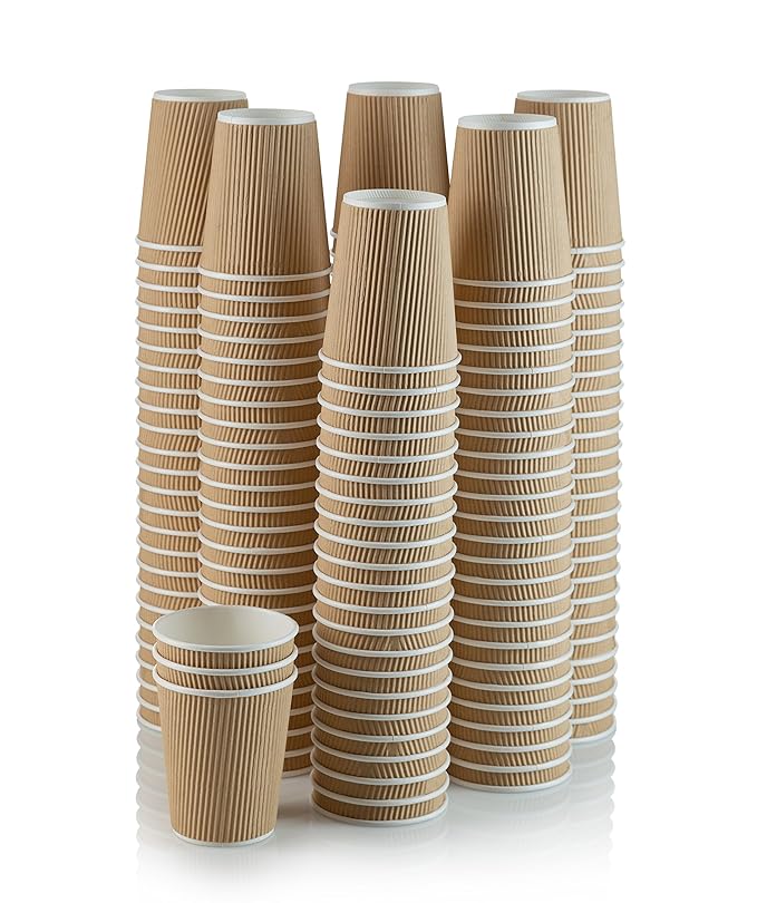 Set of 150 Ripple Insulated Kraft 10oz Paper Cups Coffee/Tea Hot