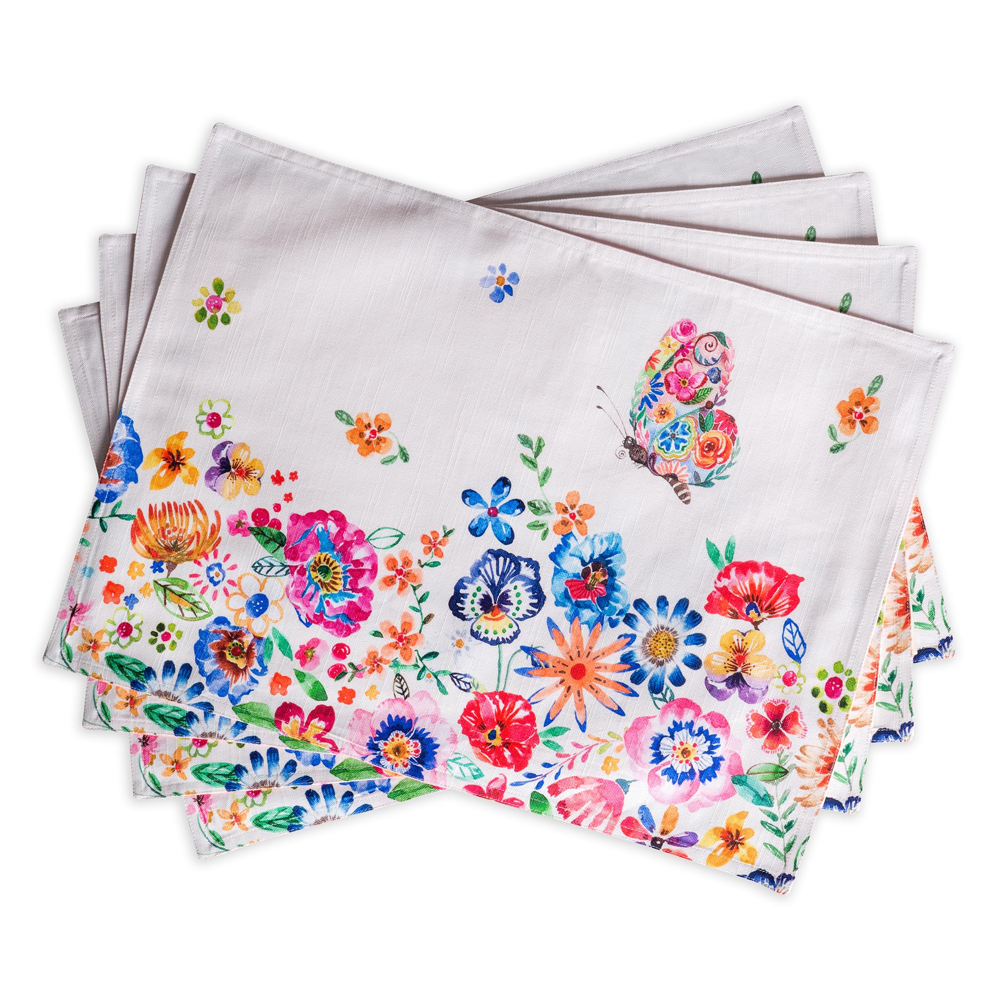 Maison d' Hermine Placemats Set of 4 100% Cotton Washable Reusable Table Mats for Home Kitchen Dining Party Wedding Restaurant Gifts for Mothers Day (Happy Florals - High Summer, 33 CM x 48 CM) — image 1