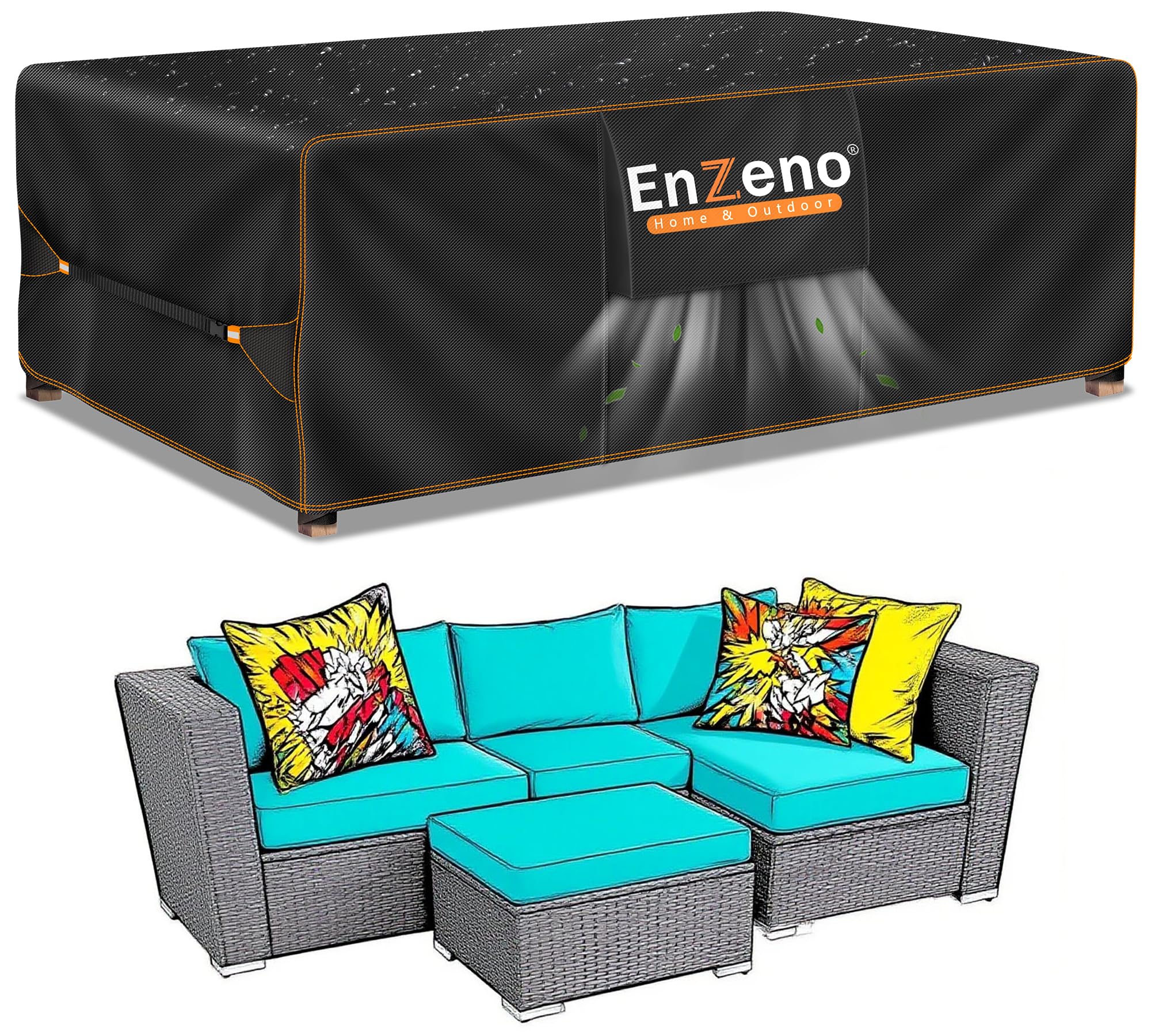 Enzeno Cube Garden Furniture Covers Waterproof for Outdoor, patio Rattan Cube Set Cover outside, Heavy Duty Oxford Fabric Garden Square Table Cover with Air Vent (180 * 100 * 74 cm)…
